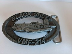 Vintage Military Belt Buckle – Ba Ba Black Sheep Corsair – VMF214