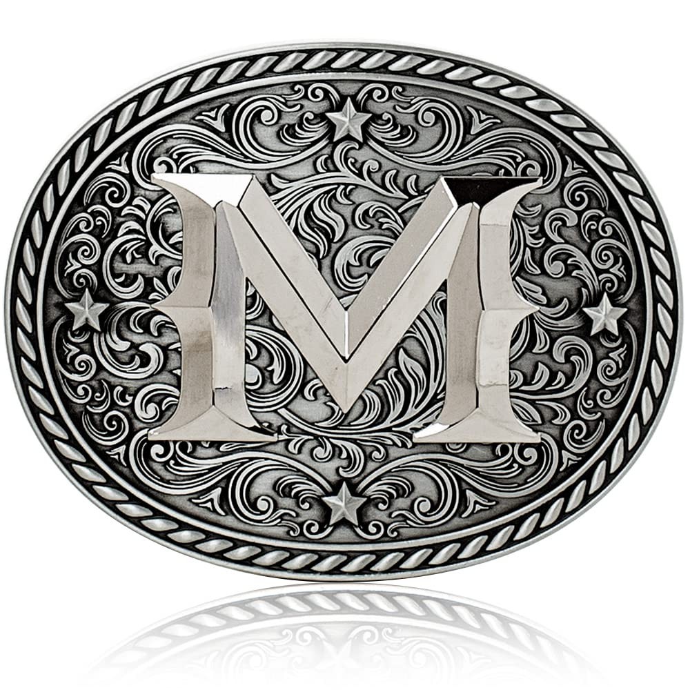 Western Cowboy/Cowgirl Initial Belt Buckle – Silver – Large Letter Sch…