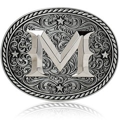 Western Cowboy/Cowgirl Initial Belt Buckle – Silver – Large Letter Sch…