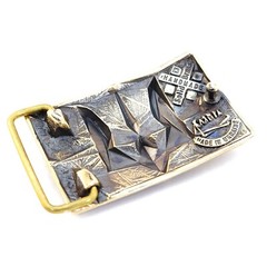 Handmade brass belt buckle « Ice and fire », Ukrainian trident low poly geometric