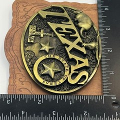 Texas Belt Buckle Antique Brass Style Longhorn Armadillo Western SKU 15012