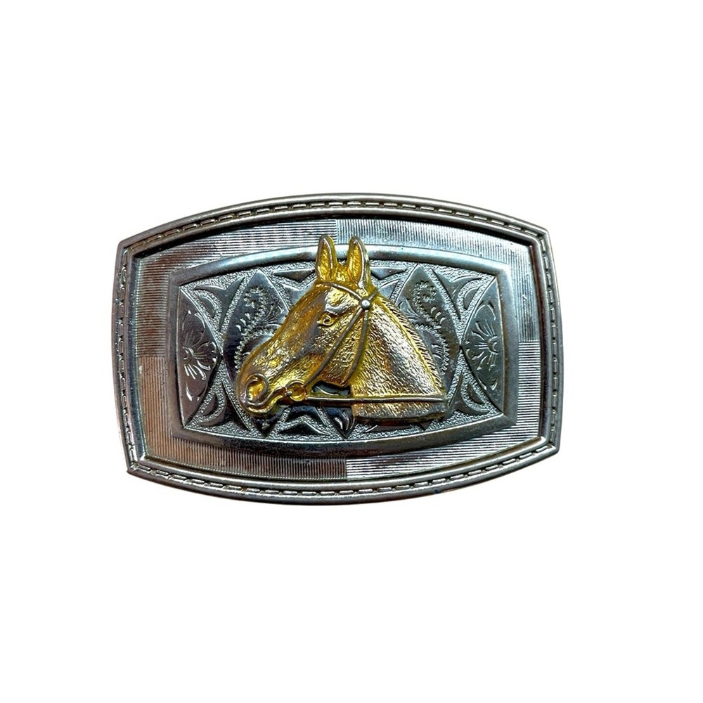 Belt Buckle Horse Head Cowboy Men&rsquo;s Women&rsquo;s Gold Silver Tone Texas Western