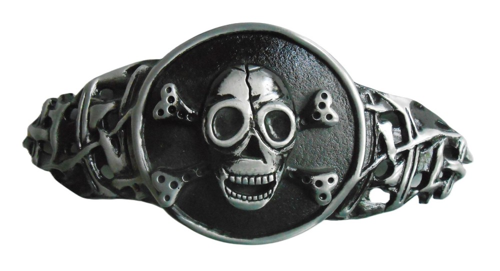 Skull Belt Buckle 6 inches Mens Womens Punk Biker Black Skelton Cross Bones