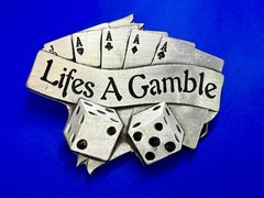 Life&rsquo;s a Gamble Royal Flush Cards Dice Gambling Belt Buckle 2002 Mobtown