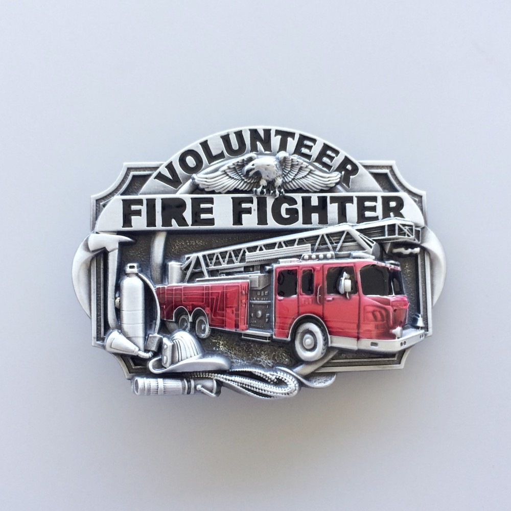 Vintage Style Enamel Volunteer Firefighter Belt Buckle also Stock in US