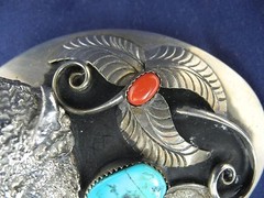 Vintage Keams Chee Navajo Belt Buckle Buffalo Head, 1937 Indian Coin Turquoise