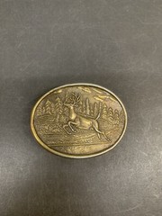 Brass Oval Belt Buckle Hunting Jumping Deer Forest