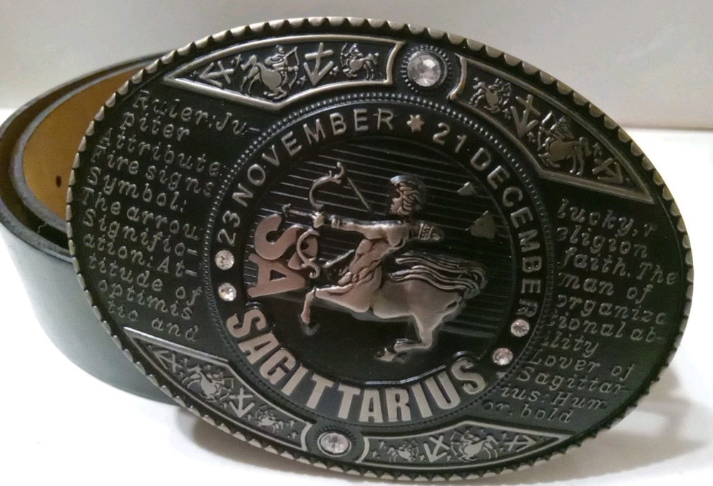 SAGITTARIUS BELT BUCKLE AND BELT NEW BEACON ACCESSORIES 36.5&Prime; BLACK