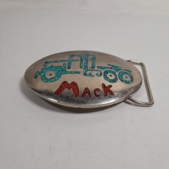 Vintage Mack Truck Semi Tractor Belt Buckle Metal with Crush Stone Inlay Design