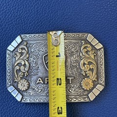 Ariat Logo Western Belt Buckle Floral Silver & Gold tone