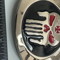 Punisher Skull Belt Buckle Metal Red Black Silver Tone Oval