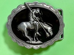 End of the Trail Native American Indian Saga Enameled Silver Color Belt Buckle