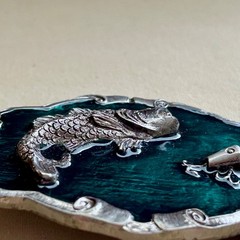 Fish Belt Buckle Green Enamel Metal Largemouth Bass and Lure 2007