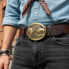 Men Native Cowboy Western Metal Buckle Antique Vintage Gold Buffalo Indian Bull