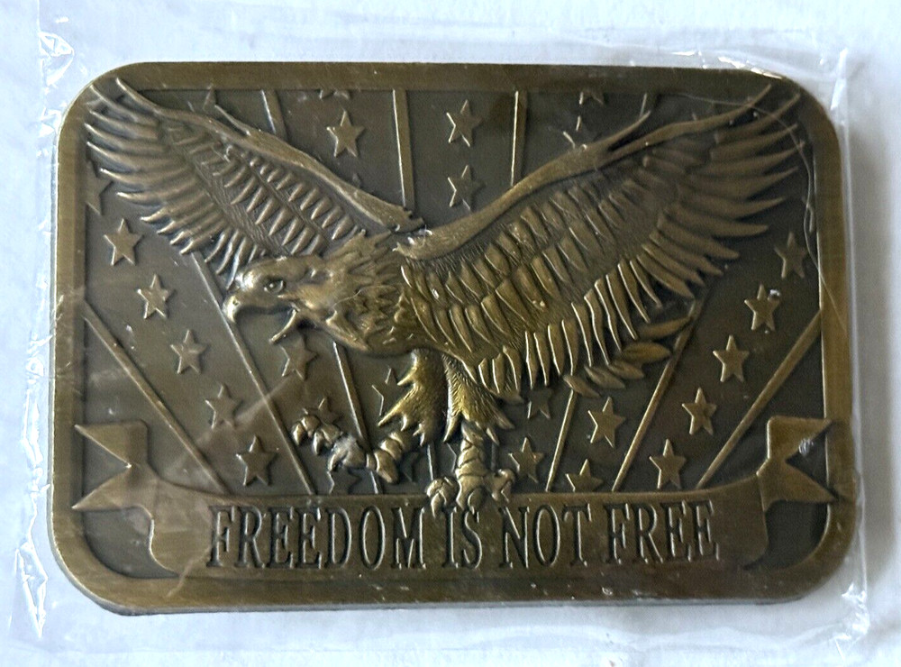 American Eagle Freedom Is Not Free Men&rsquo;s Belt Buckle Patriotic Brass Color Metal