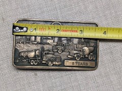 vintage CA belt buckle OIL REFINERY drilling rig SOLID BRASS western 1981