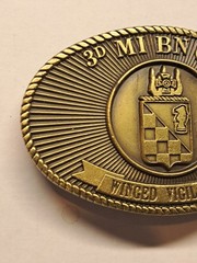 3D MI BN (AE) Belt Buckle Gold Tone Winged Vigilance Military Army Brass