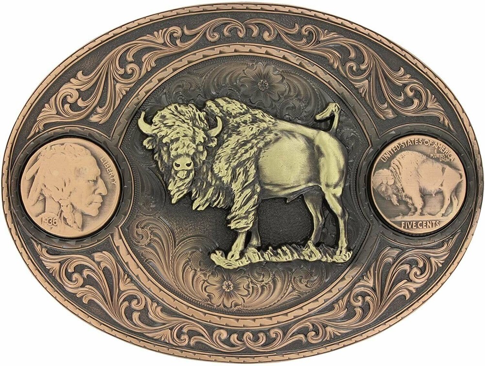 Montana Silversmiths Miners Buffalo Indian Head Nickel Belt Buckle with…