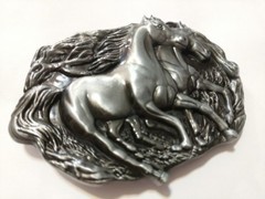 ✖ WESTERN Steer Running Horses Antique silver Cowboy Rodeo Style ✖ Belt Buckle