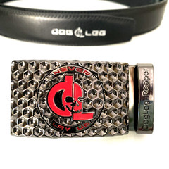 Golf Belt Leather w/Ratchet Buckle Removable Ball Marker Skull Reaper Black Red