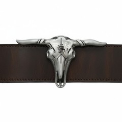 Men Western Silver Metal Belt Buckle Long Horn Texas Cow Bull Skull Unisex Style