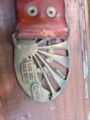 VTG Bronze Belt Buckle Eagle Sunrise Patriotic Rams Horn 1976 Leather Belt