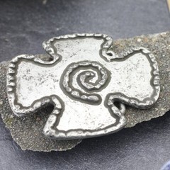 Medieval Style Metal Cross Belt Buckle with Spiral Motif V. Antique Silver