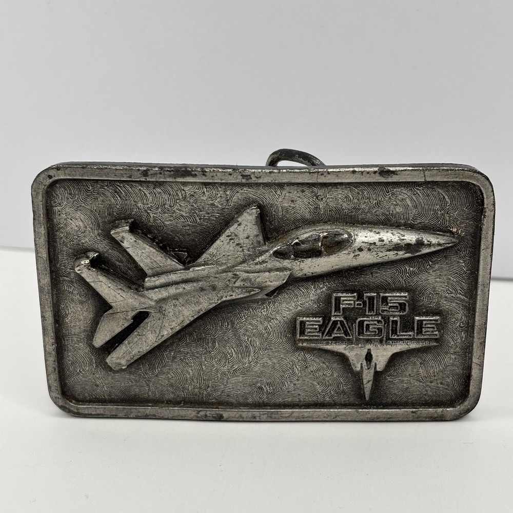 Vintage Men&rsquo;s Belt Buckle F-15 Eagle Aircraft Pewter The Buckle Connection 1977