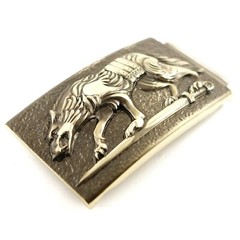 German silver belt buckle « Werewolf », Military buckle, Animal Grey Wolf buckle