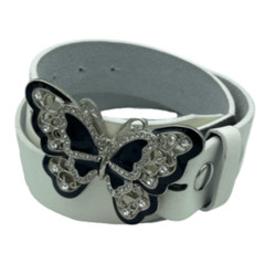 Black Rhinestone Glitter Butterfly Butterflies White Snap-On Belt Buckle