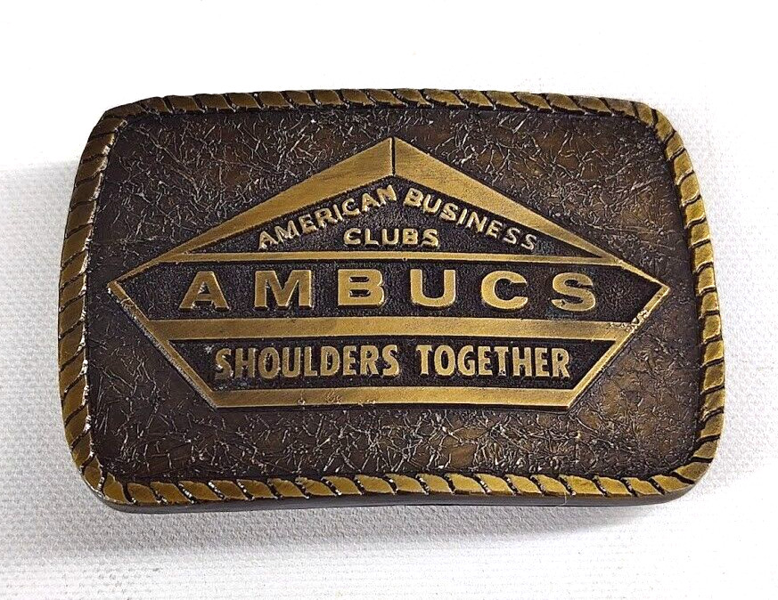 Vtg Cast Metal Belt Buckle American Business Clubs Brass Tone