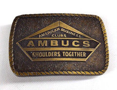 Vtg Cast Metal Belt Buckle American Business Clubs Brass Tone