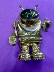 Outer Space Suit Alien Astronaut Chrome Figural Moving Arms Toy Like Belt Buckle