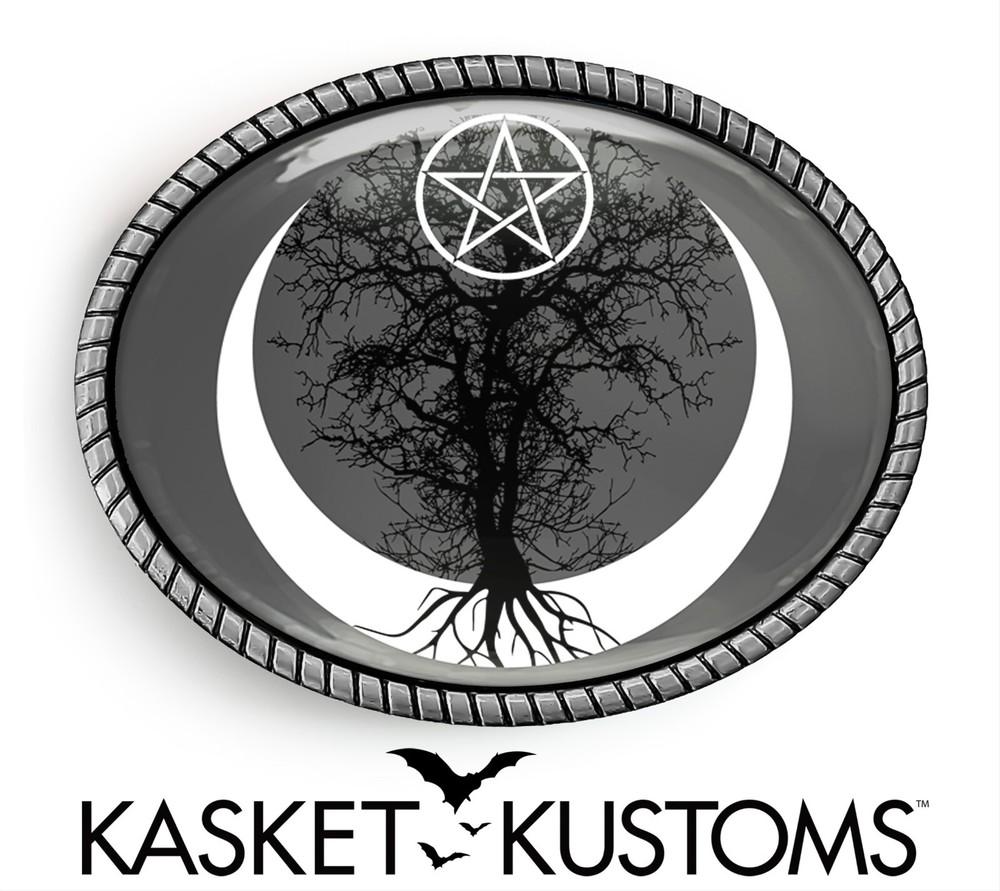 Wiccan Tree of Life Belt Buckle – Moon Phase Pentagram Handmade Buckle – 957