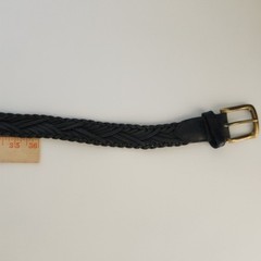 Mens Black Braided Leather Belt Size 40 Full Grain Brass Buckle Woven Dress