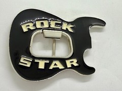 Rock Star Musician Guitar Body with Bottle Opener Black Enameled Belt Buckle