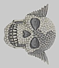 Skull Belt Buckles Men Women Rhinestones Vintage Black Silver Metal Pirate Horn