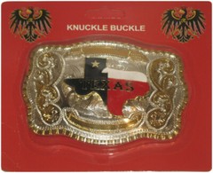 Gold and Silver Texas State Red White Blue Belt Buckle