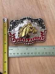 Western Buckle Gold Silver Red Black Red Horse Cowboy Buckle 2 » Hebilla Vaquero