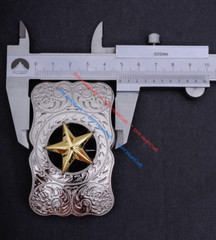 WESTERN COWBOY LONG HUGE SLIVER GLOD TEXAS RANGER STAR RODEO TROPHY BELT BUCKLE