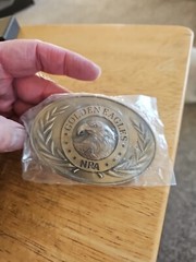 NRA National Rifle Association Golden Eagle Gold Tone 3D Raised Belt Buckle.