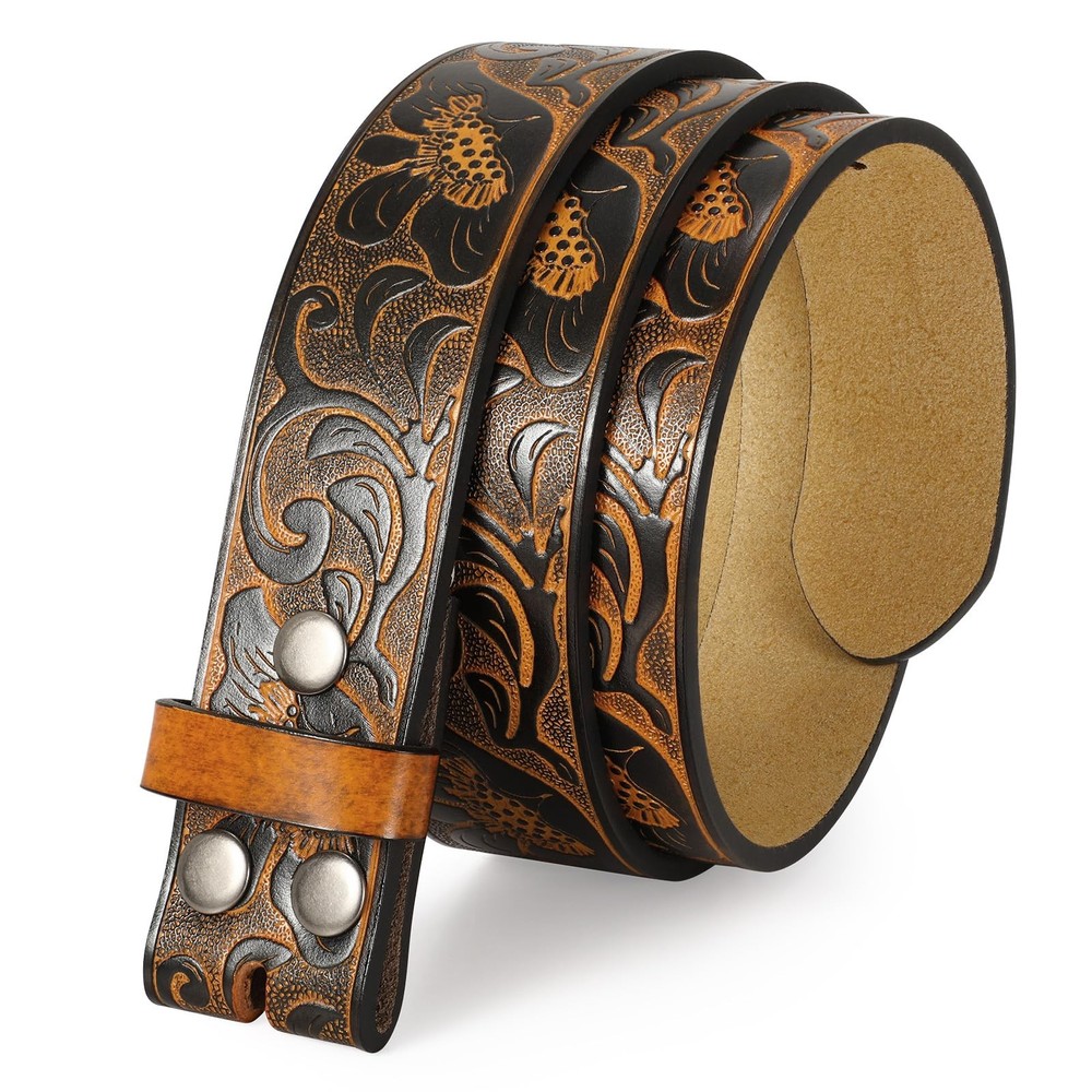 TRIWORKS Western Belt without buckle for men – Fit Size 34&Prime;-37&Prime;, Black/Brown