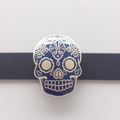 Blue Enamel Matter Silver Plated Tattoo Skull Belt Buckle Gurtelschnalle
