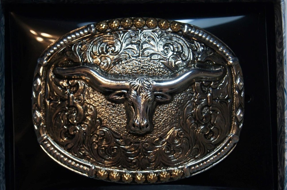 Crumrine Belt Buckle LONGHORN Oval Long Horn Silver C10019
