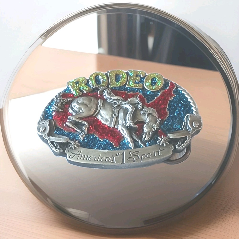Rodeo America&rsquo;s #1 Sport Pewter Belt Buckle Pewter Blue & Green 3&Prime; x 2 1/2&Prime;