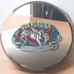 Rodeo America&rsquo;s #1 Sport Pewter Belt Buckle Pewter Blue & Green 3&Prime; x 2 1/2&Prime;