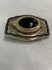 Gold Color Oval Western Natural Black Onyx Cabochon Cab Belt USA Made