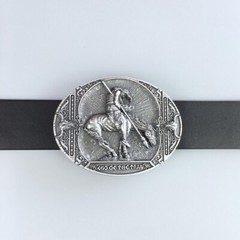 Vintage Silver Plated Rodeo Cowboy Western Oval Belt Buckle Boucle de Ceinture