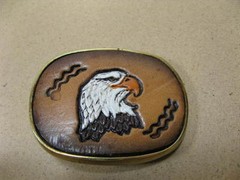 Vintage Tooled Leather Eagle and Brass Belt Buckle Baron Buckles 1983