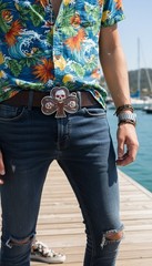 Men Women Silver Fashion Belt Buckle Skull Skeleton Brown Clover Leaf Rock Punk